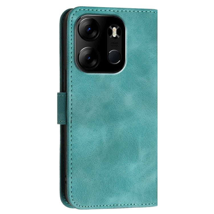 For Tecno Pop 7 / 7 Pro Grid Butterfly Embossed Pattern Leather Phone Case with Lanyard(Light Blue)