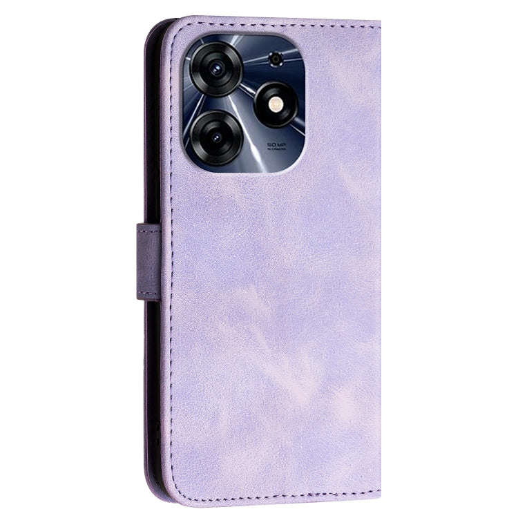 For Tecno Spark 10 Pro Grid Butterfly Embossed Pattern Leather Phone Case with Lanyard(Light Purple)