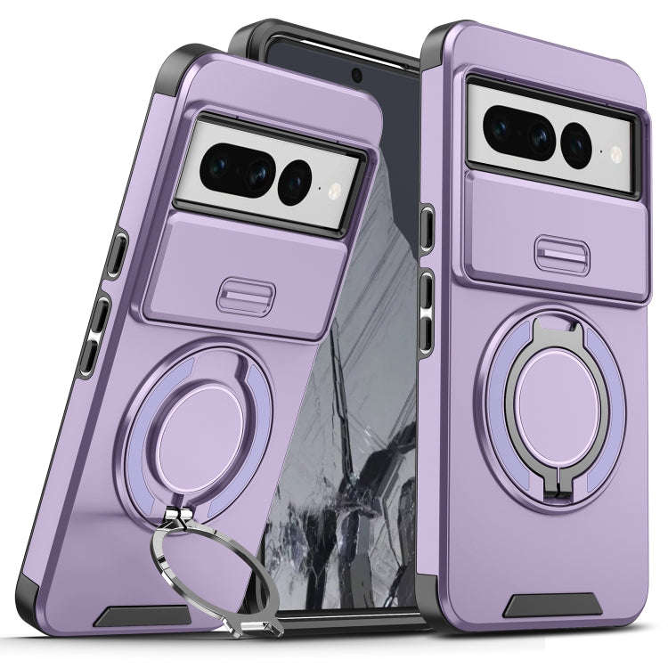 For Google Pixel 7 Pro Sliding Camshield Ring Holder Phone Case(Purple)