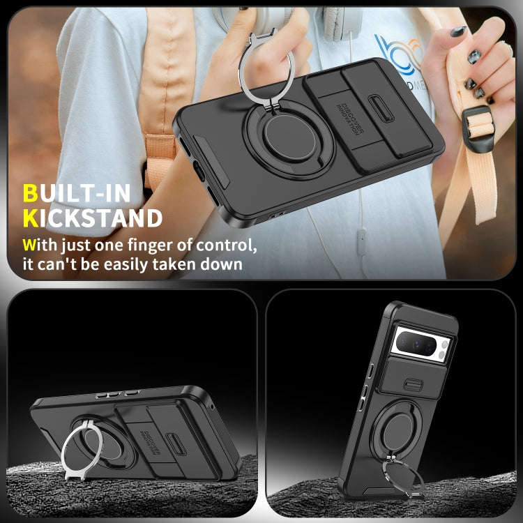 For Google Pixel 8 Pro Sliding Camshield Ring Holder Phone Case(Black)