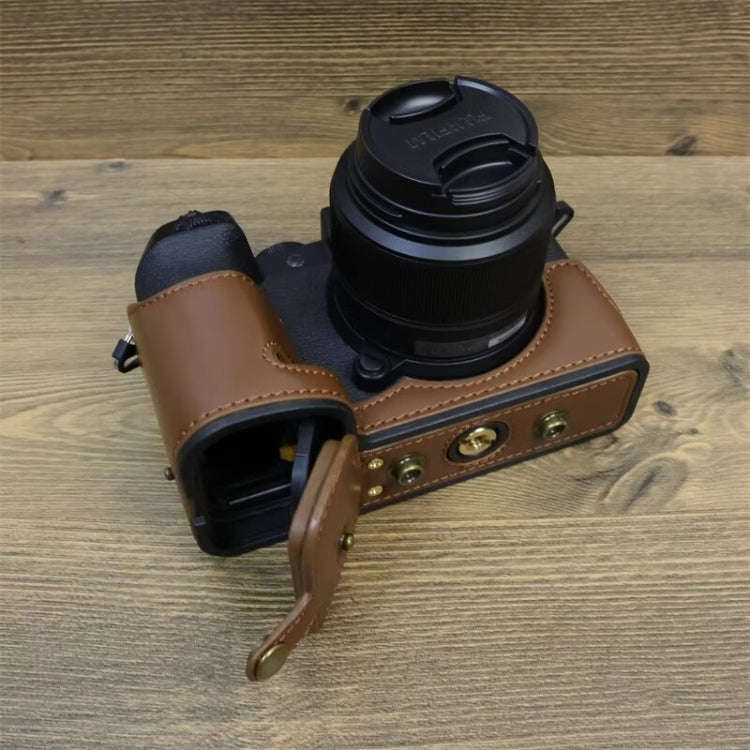 For FUJIFILM X-S20 Full Body Leather Camera Case Bag with Strap(Coffee)