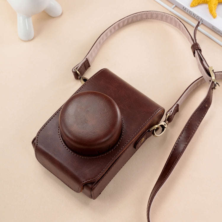 For FUJIFILM X100VI Full Body Leather Camera Case Bag with Strap(Coffee)