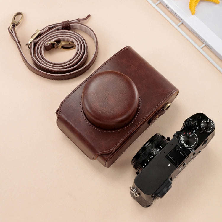 For FUJIFILM X100VI Full Body Leather Camera Case Bag with Strap(Brown)