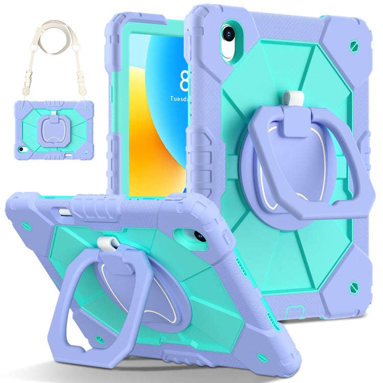 For Huawei Matepad 11.5 2023 Contrast Color Robot Silicone Hybrid PC Tablet Case(Purple Mint Green)