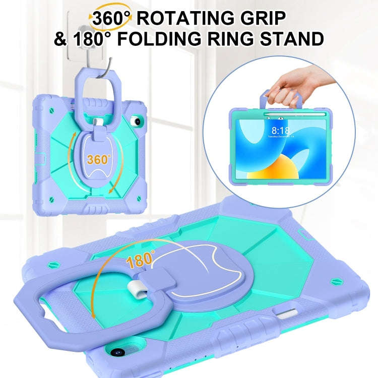 For Huawei Matepad 11.5 2023 Contrast Color Robot Silicone Hybrid PC Tablet Case(Purple Mint Green)