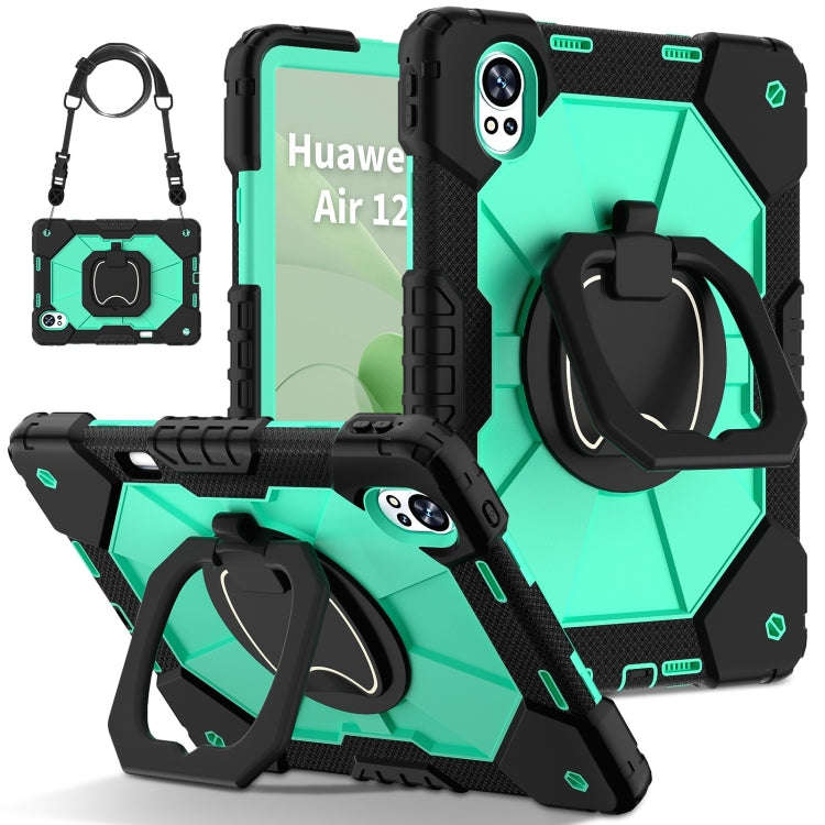For Huawei MatePad Air 12 2024 Contrast Color Robot Silicone Hybrid PC Tablet Case(Black Mint Green)