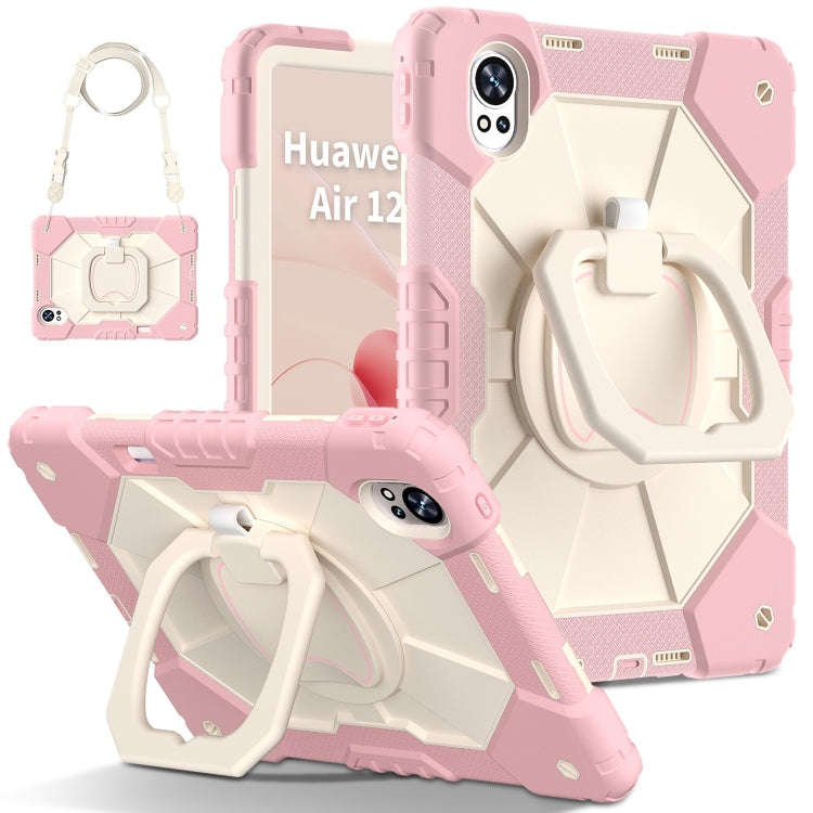 For Huawei MatePad Air 12 2024 Contrast Color Robot Silicone Hybrid PC Tablet Case(Rose Gold Beige)
