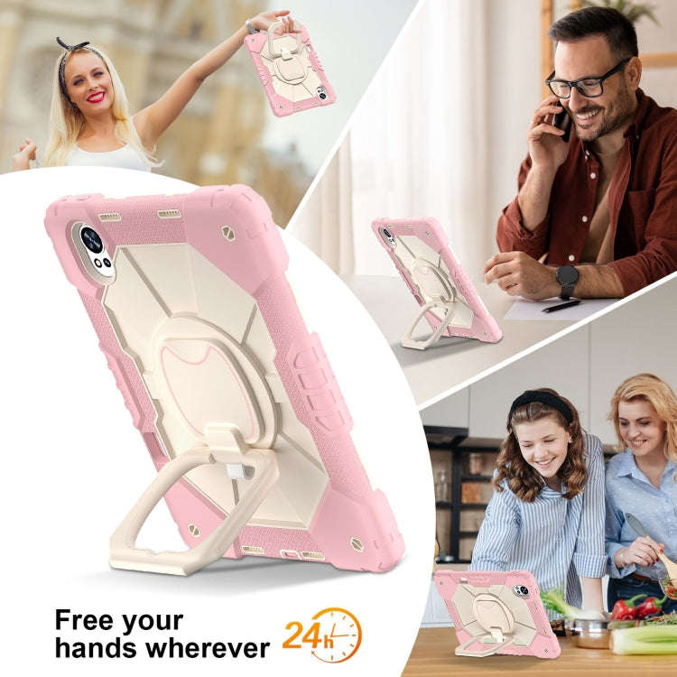 For Huawei MatePad Air 12 2024 Contrast Color Robot Silicone Hybrid PC Tablet Case(Rose Gold Beige)