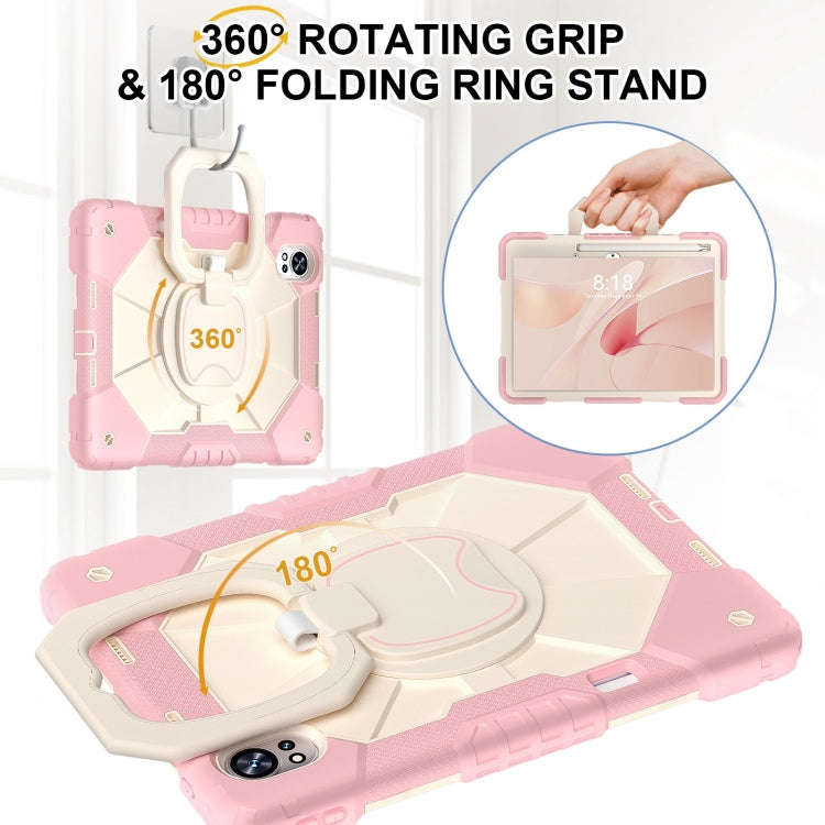 For Huawei MatePad Air 12 2024 Contrast Color Robot Silicone Hybrid PC Tablet Case(Rose Gold Beige)