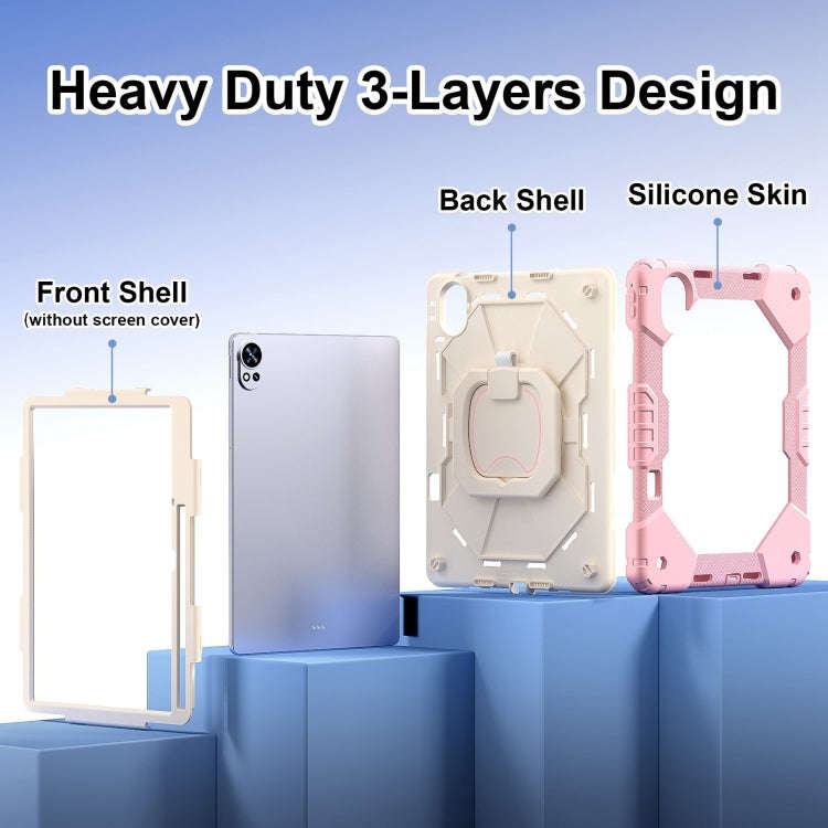 For Huawei MatePad Air 12 2024 Contrast Color Robot Silicone Hybrid PC Tablet Case(Rose Gold Beige)