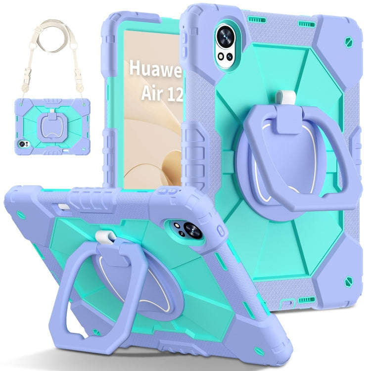 For Huawei MatePad Air 12 2024 Contrast Color Robot Silicone Hybrid PC Tablet Case(Purple Mint Gr...