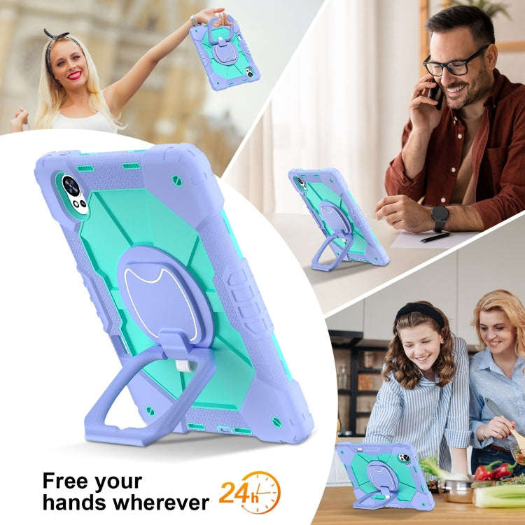 For Huawei MatePad Air 12 2024 Contrast Color Robot Silicone Hybrid PC Tablet Case(Purple Mint Gr...