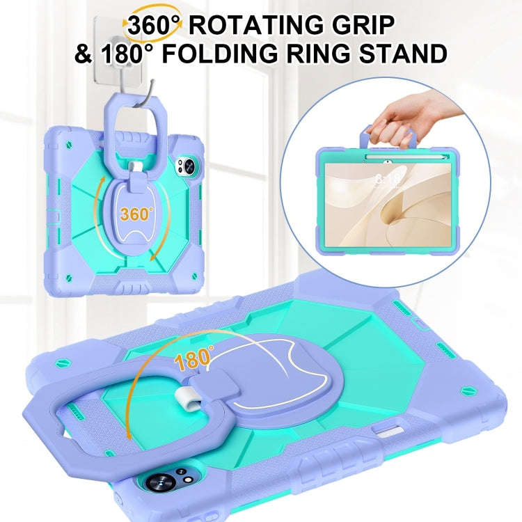 For Huawei MatePad Air 12 2024 Contrast Color Robot Silicone Hybrid PC Tablet Case(Purple Mint Gr...