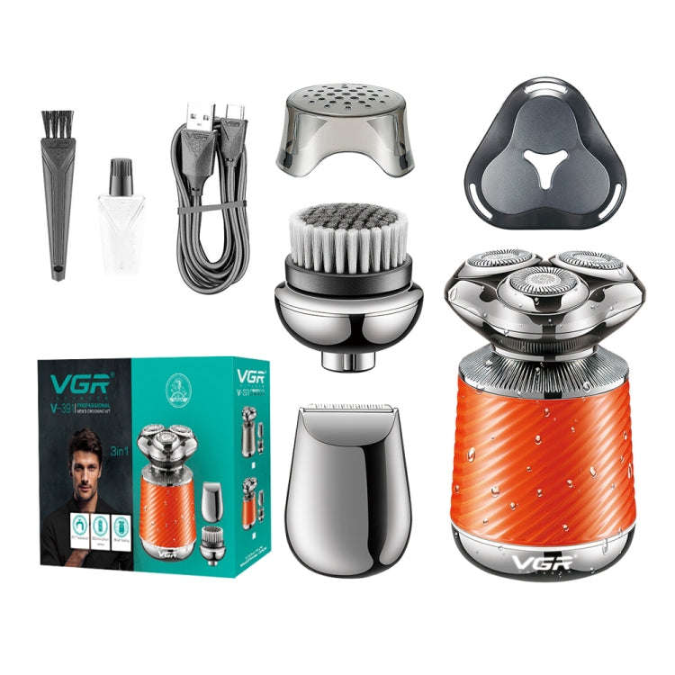 VGR V-391 5W USB 3 in 1 Smart Floating Three-Head Shaver(Orange)