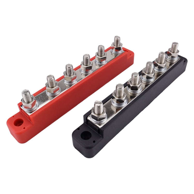Pair 6 Way 48V 150A M6 Power Distribution Block Terminal Studs(Black + Red)
