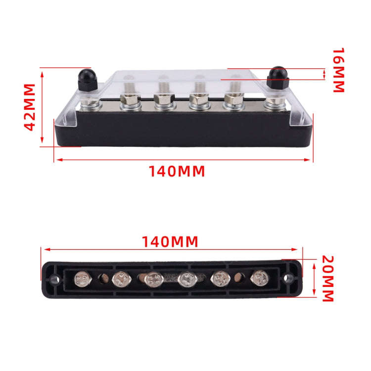 Pair 6 Way 48V 150A M6 Power Distribution Block Terminal Studs(Black + Red)