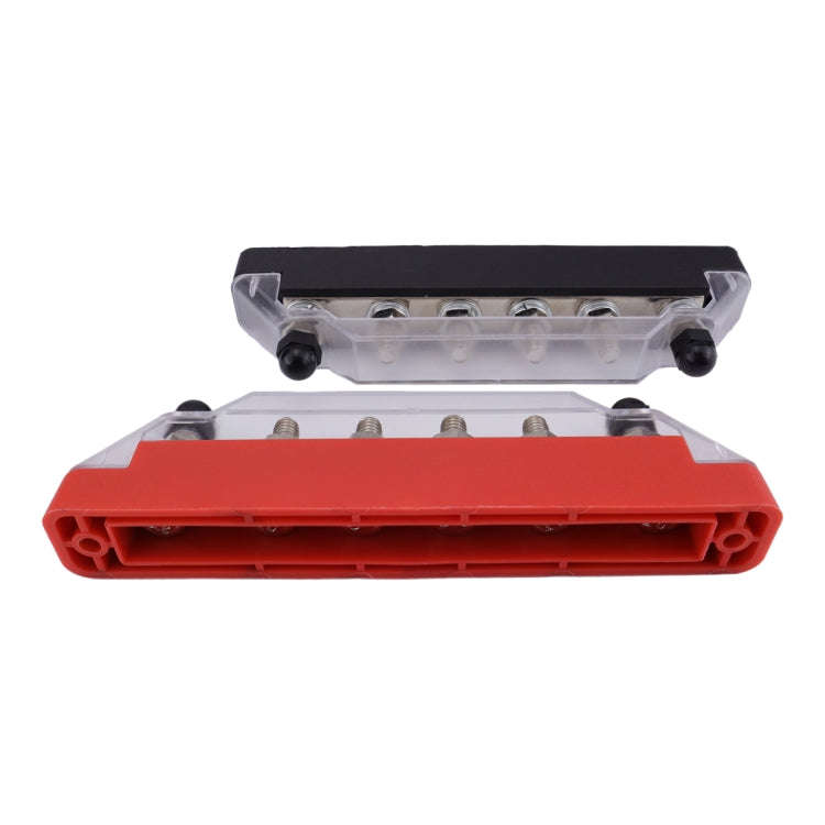Pair 6 Way 48V 150A M6 Power Distribution Block Terminal Studs with 12pcs Terminals(Black + Red)