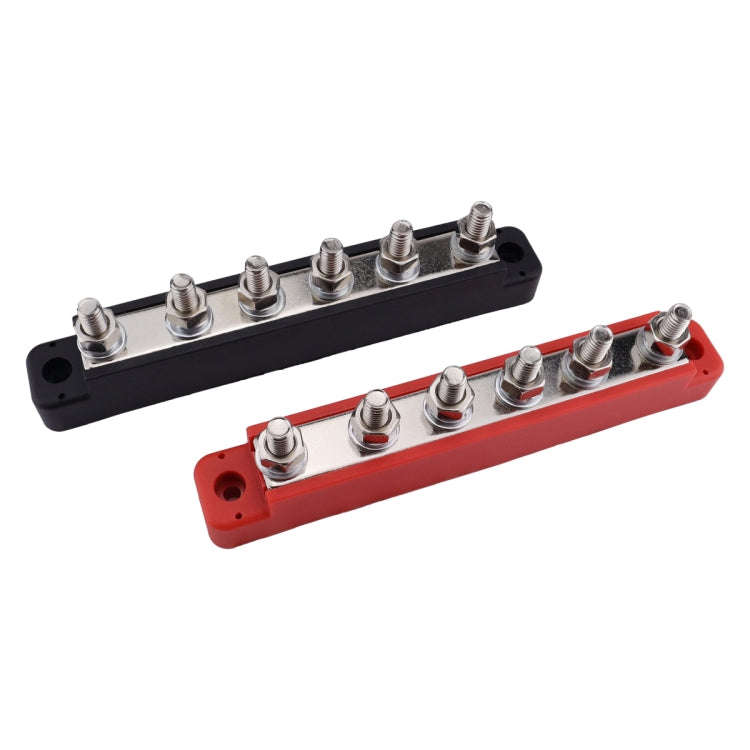 Pair 6 Way 48V 150A M6 Power Distribution Block Terminal Studs with 12pcs Terminals(Black + Red)
