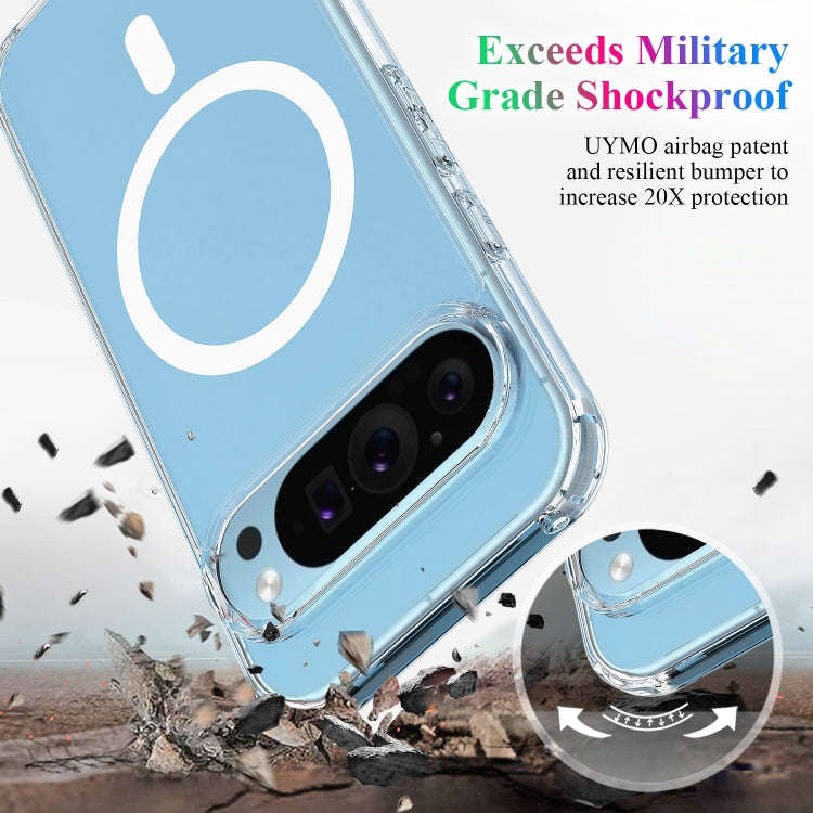 For Google Pixel 9 Pro Big Pore Acrylic PC Hybrid TPU MagSafe Phone Case(Transparent)