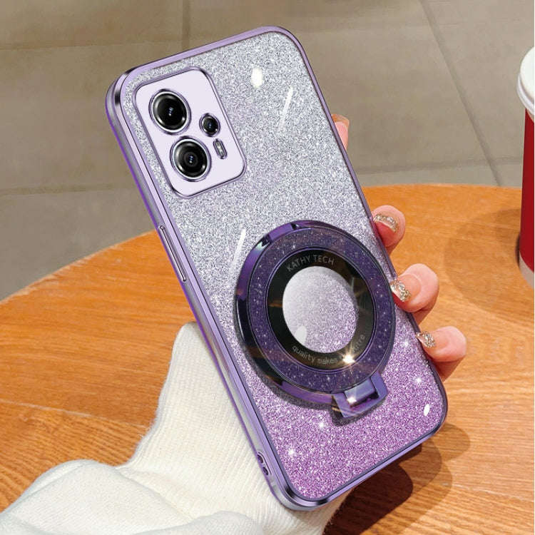 For Motorola Moto G13 / G23 Plated Gradient Glitter Round Holder TPU Phone Case(Purple)