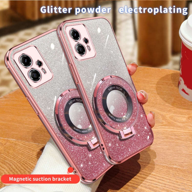 For Motorola Moto G13 / G23 Plated Gradient Glitter Round Holder TPU Phone Case(Silver)