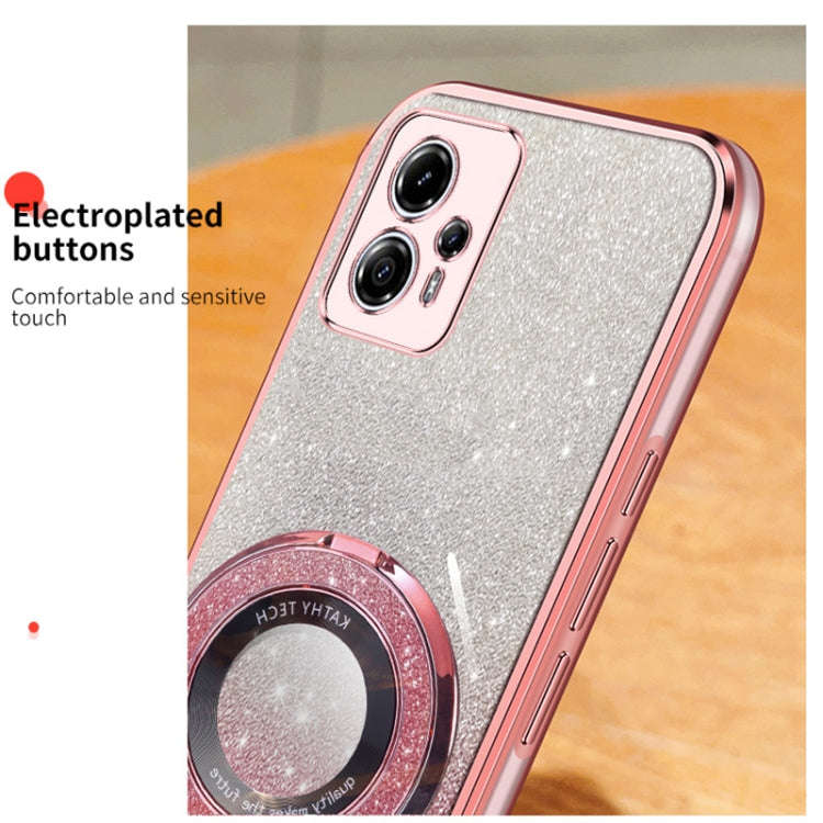 For Motorola Moto G13 / G23 Plated Gradient Glitter Round Holder TPU Phone Case(Sierra Blue)