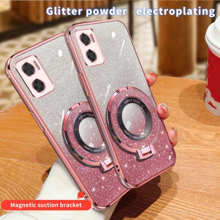 For Motorola Moto E22 / E22i Plated Gradient Glitter Round Holder TPU Phone Case(Purple)