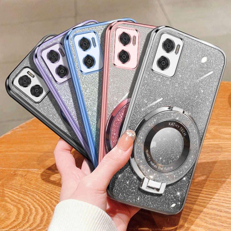 For Motorola Moto E22 / E22i Plated Gradient Glitter Round Holder TPU Phone Case(Silver)