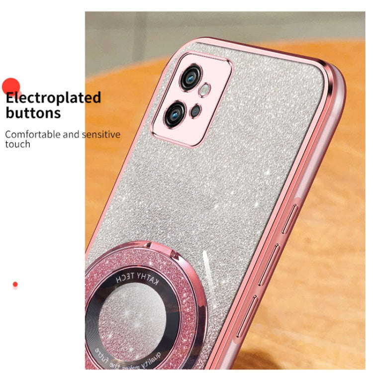 For Motorola Moto G32 Plated Gradient Glitter Round Holder TPU Phone Case(Silver)