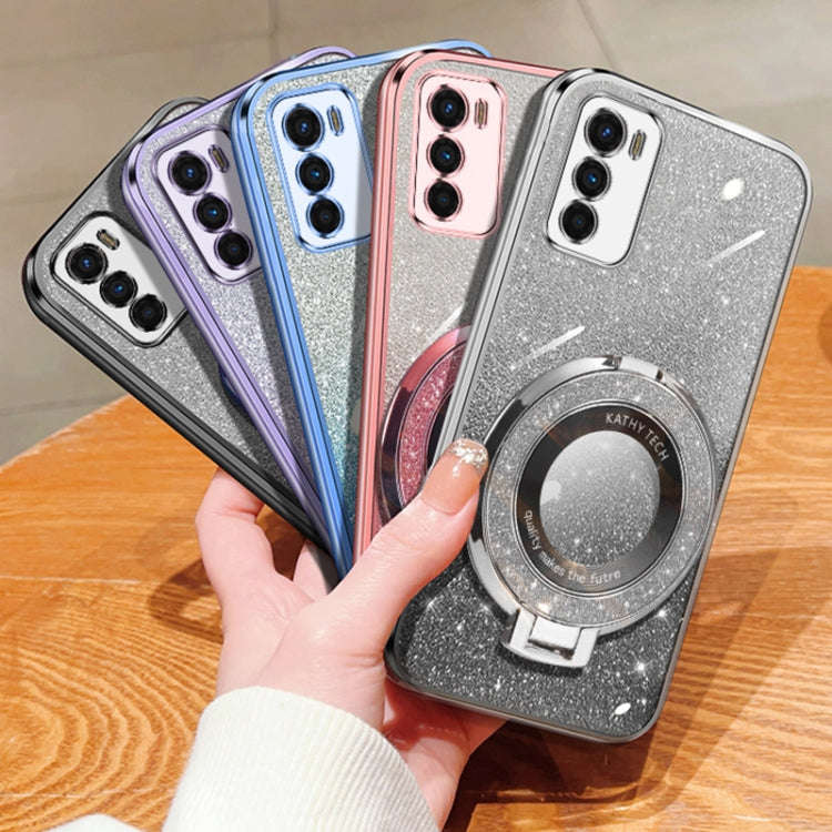 For Motorola Moto G42 Plated Gradient Glitter Round Holder TPU Phone Case(Silver)