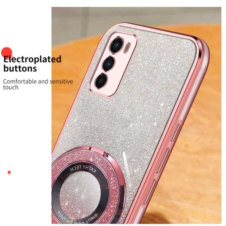 For Motorola Moto G42 Plated Gradient Glitter Round Holder TPU Phone Case(Sierra Blue)