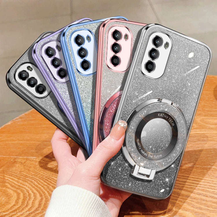For Motorola Moto G52 / G82 Plated Gradient Glitter Round Holder TPU Phone Case(Silver)