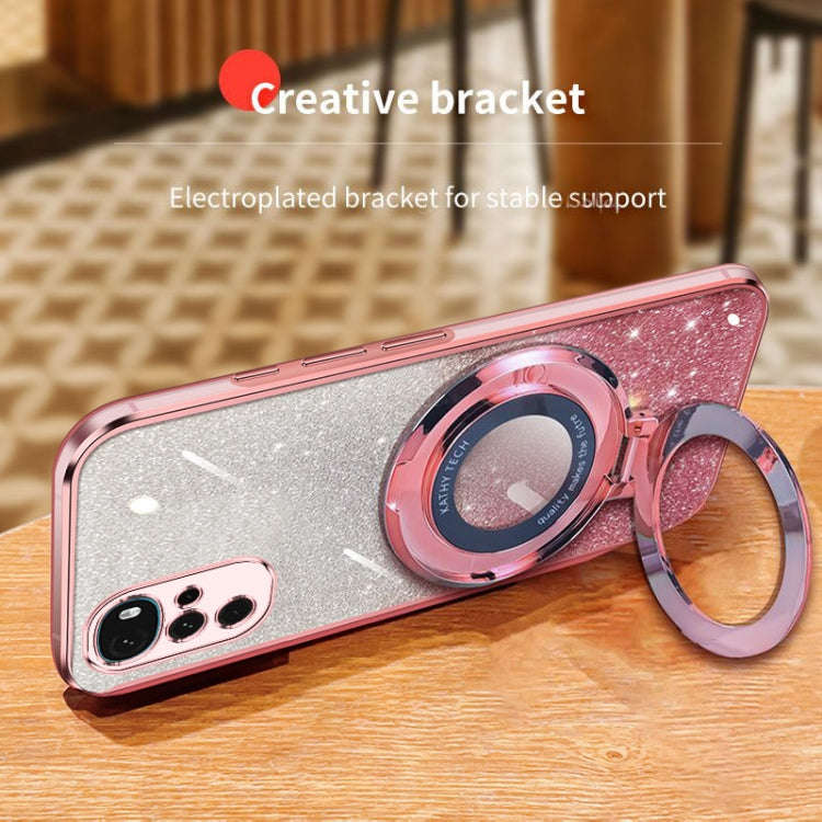 For Motorola Moto G22 Plated Gradient Glitter Round Holder TPU Phone Case(Pink)