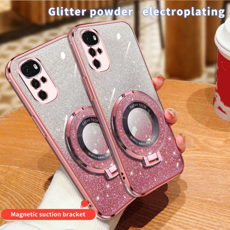 For Motorola Moto G22 Plated Gradient Glitter Round Holder TPU Phone Case(Sierra Blue)