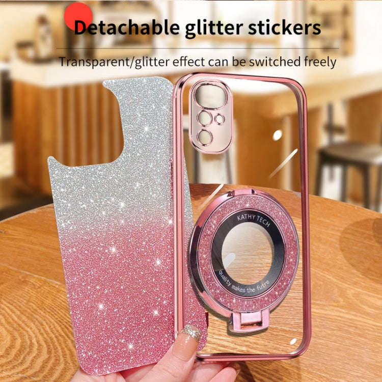 For Motorola Moto G22 Plated Gradient Glitter Round Holder TPU Phone Case(Sierra Blue)