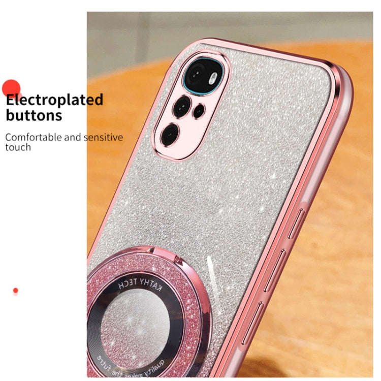 For Motorola Moto G22 Plated Gradient Glitter Round Holder TPU Phone Case(Sierra Blue)