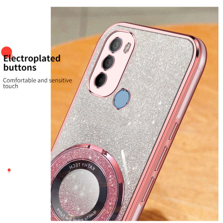 For Motorola Moto G31 Plated Gradient Glitter Round Holder TPU Phone Case(Sierra Blue)