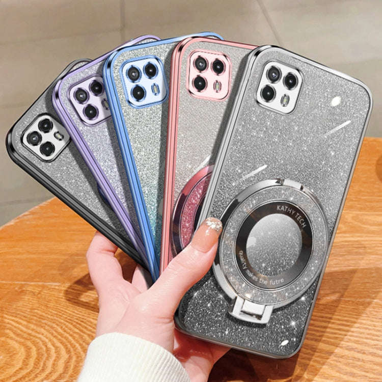 For Motorola Moto G50 5G Plated Gradient Glitter Round Holder TPU Phone Case(Sierra Blue)