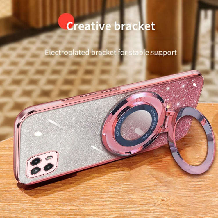 For Motorola Moto G50 5G Plated Gradient Glitter Round Holder TPU Phone Case(Sierra Blue)