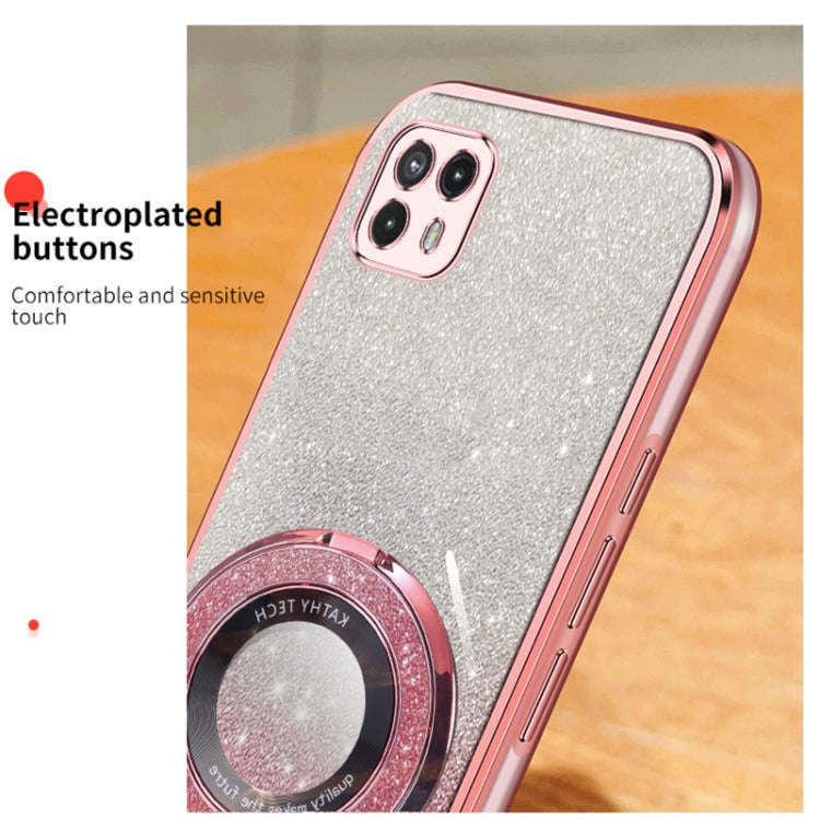For Motorola Moto G50 5G Plated Gradient Glitter Round Holder TPU Phone Case(Sierra Blue)