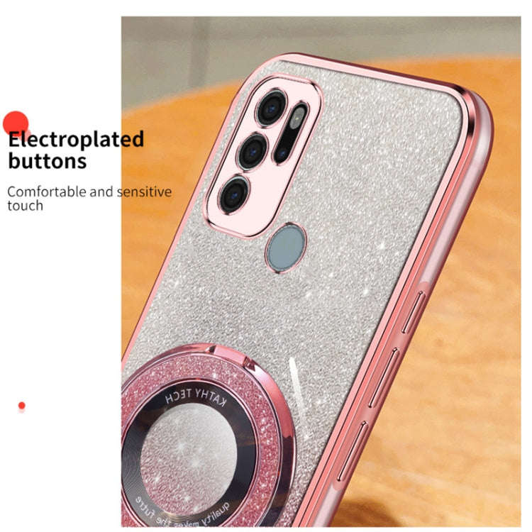 For Motorola Moto G60S Plated Gradient Glitter Round Holder TPU Phone Case(Pink)