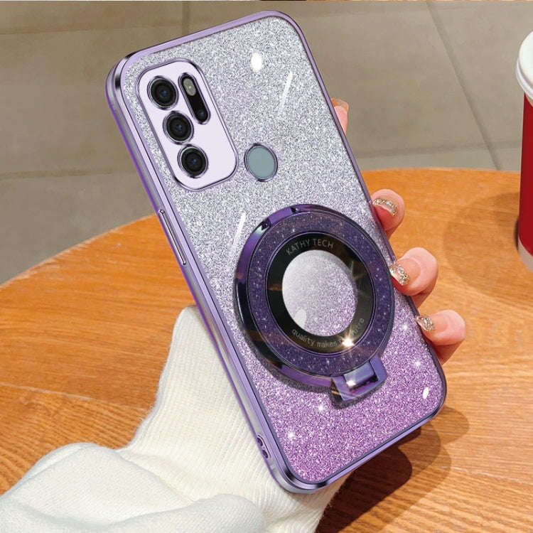 For Motorola Moto G60S Plated Gradient Glitter Round Holder TPU Phone Case(Purple)