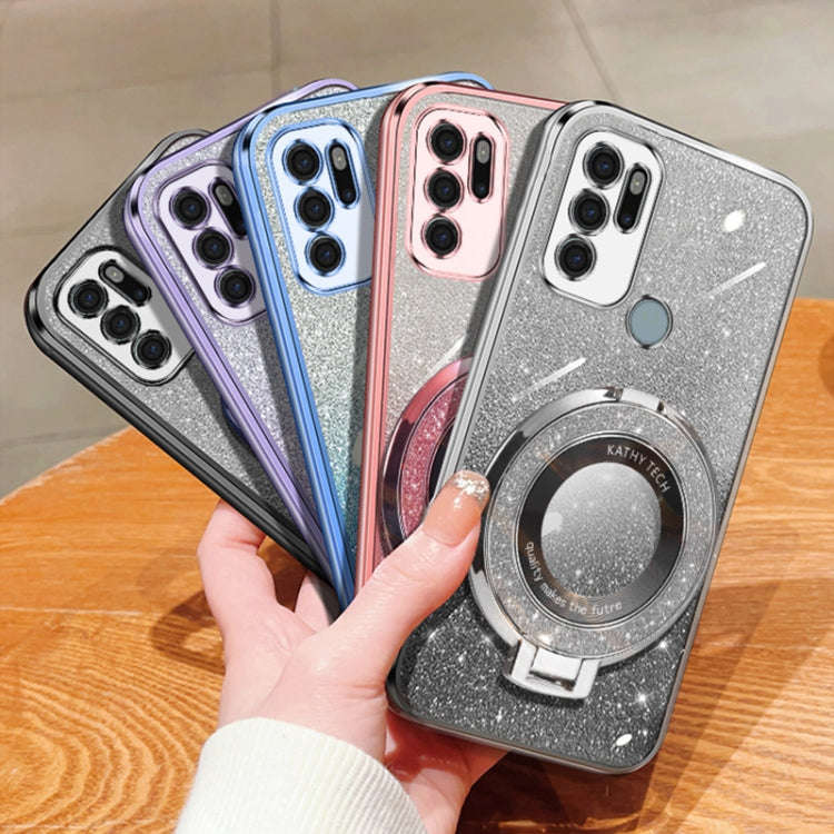 For Motorola Moto G60S Plated Gradient Glitter Round Holder TPU Phone Case(Silver)