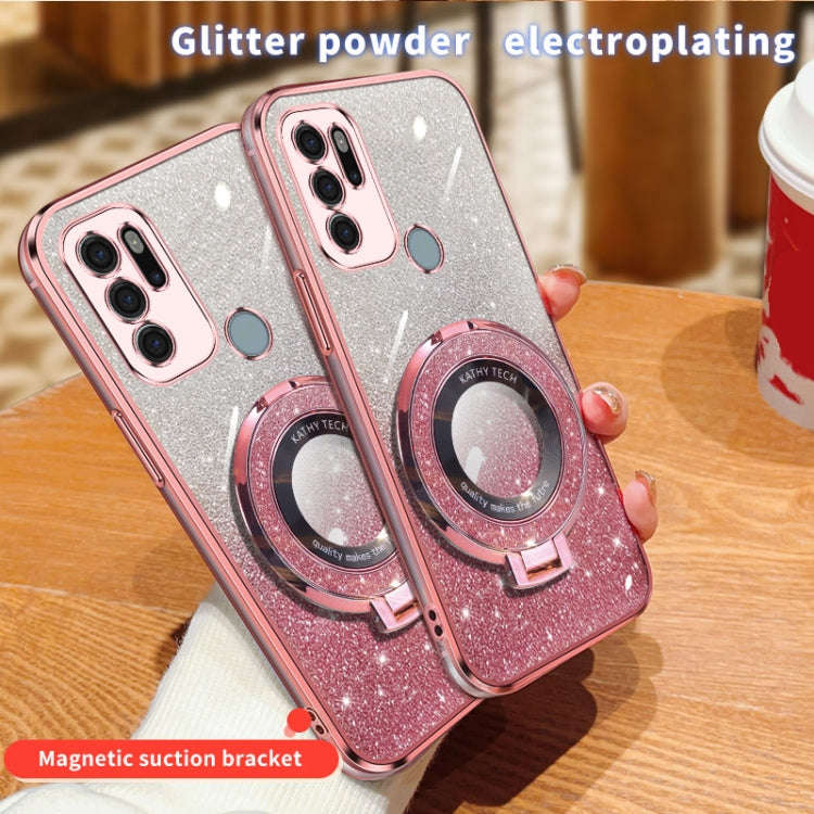 For Motorola Moto G60S Plated Gradient Glitter Round Holder TPU Phone Case(Silver)