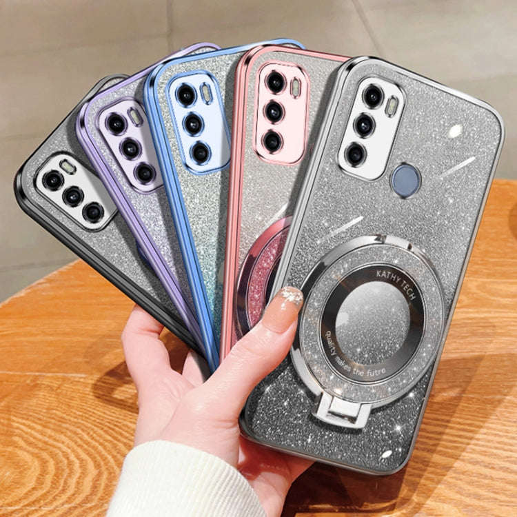 For Motorola Moto G60 Plated Gradient Glitter Round Holder TPU Phone Case(Silver)
