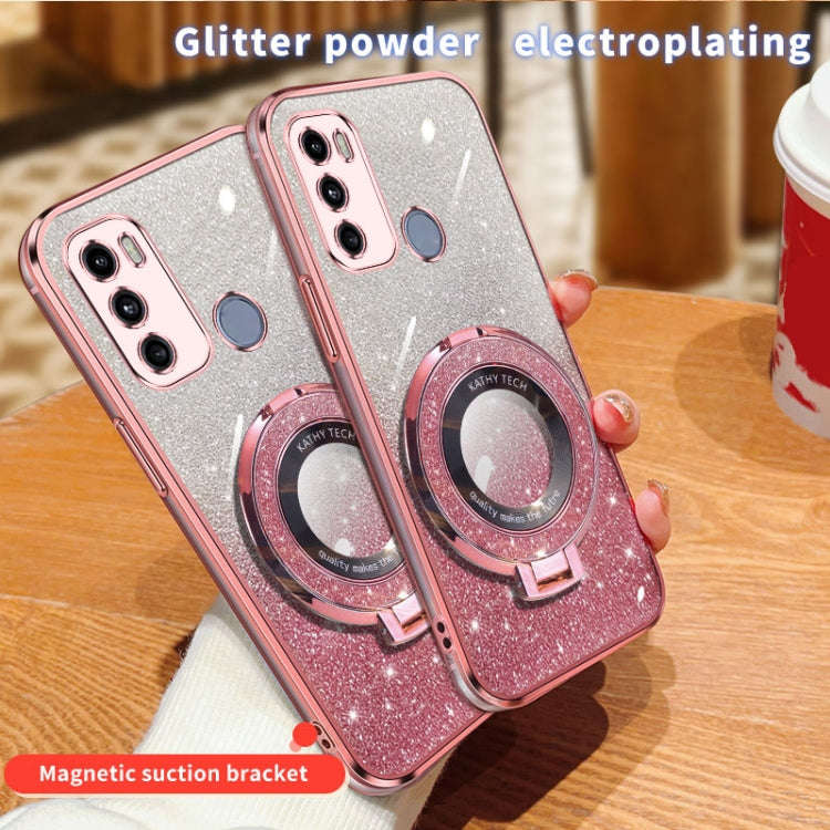 For Motorola Moto G60 Plated Gradient Glitter Round Holder TPU Phone Case(Silver)