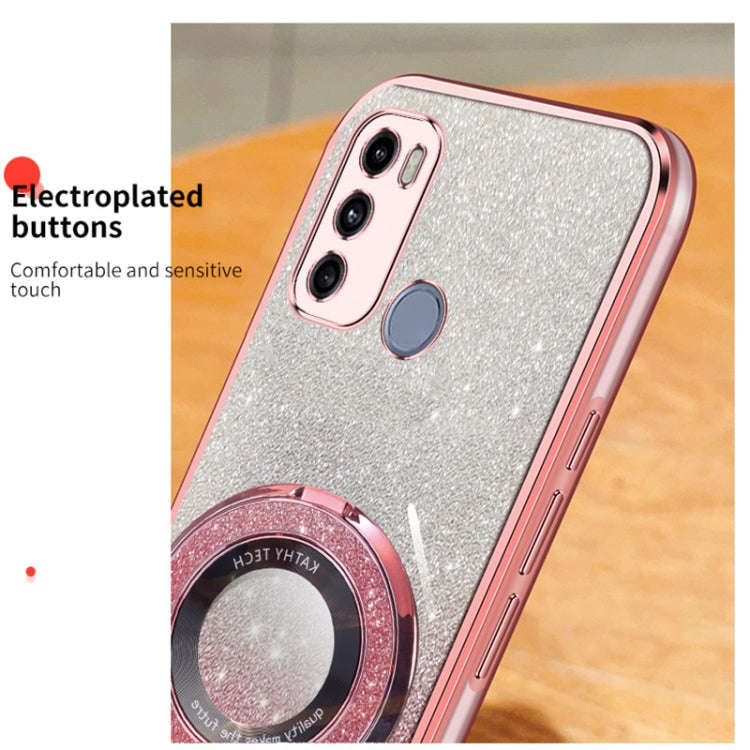 For Motorola Moto G60 Plated Gradient Glitter Round Holder TPU Phone Case(Sierra Blue)