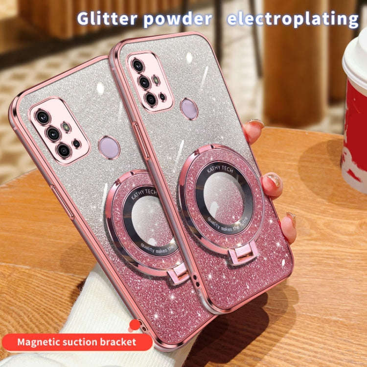 For Motorola Moto G30 Plated Gradient Glitter Round Holder TPU Phone Case(Pink)