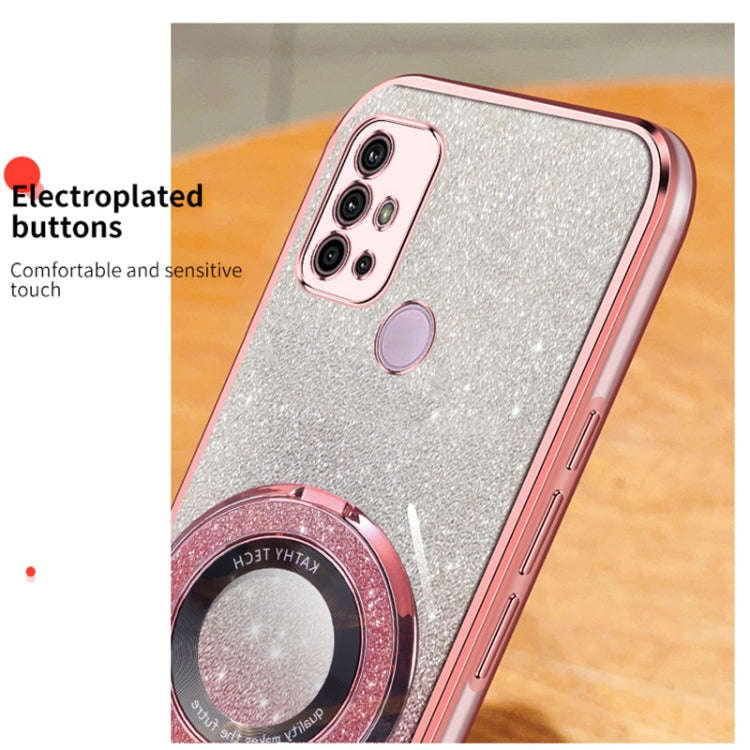 For Motorola Moto G30 Plated Gradient Glitter Round Holder TPU Phone Case(Pink)