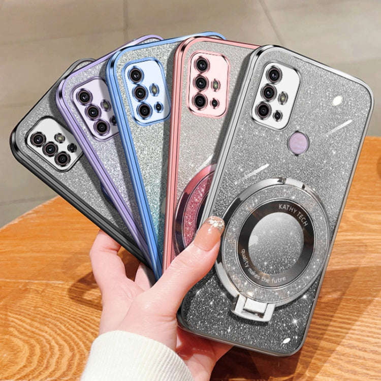For Motorola Moto G30 Plated Gradient Glitter Round Holder TPU Phone Case(Silver)